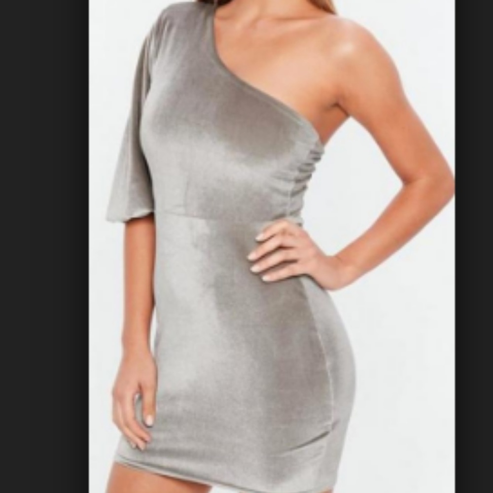 Missguided gray velour off shoulder dress